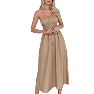 DAZIE Going Places Strapless Cotton Dress in taupe SZ 6